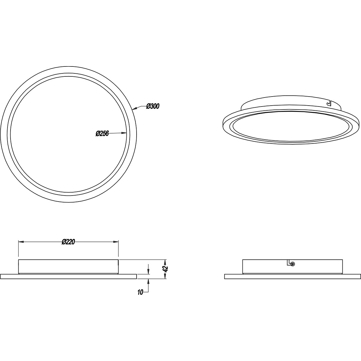 LED Plafondlamp - Plafondverlichting - Trion Povino - 15W - Warm Wit 3000K - Dimbaar - Rond - Mat Zwart - Aluminium