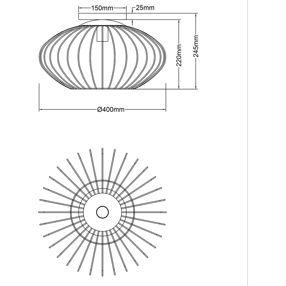 LED Plafondlamp - Plafondverlichting - Trion Rigo - E27 Fitting - 1-lichts - Rond - Mat Zwart - Metaal