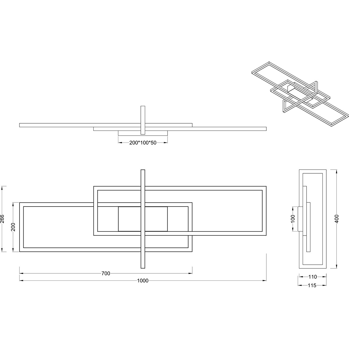 LED Plafondlamp - Plafondverlichting - Trion Salana - 34W - Natuurlijk Wit 4000K - Dimbaar - Rechthoek - Mat Wit - Aluminium