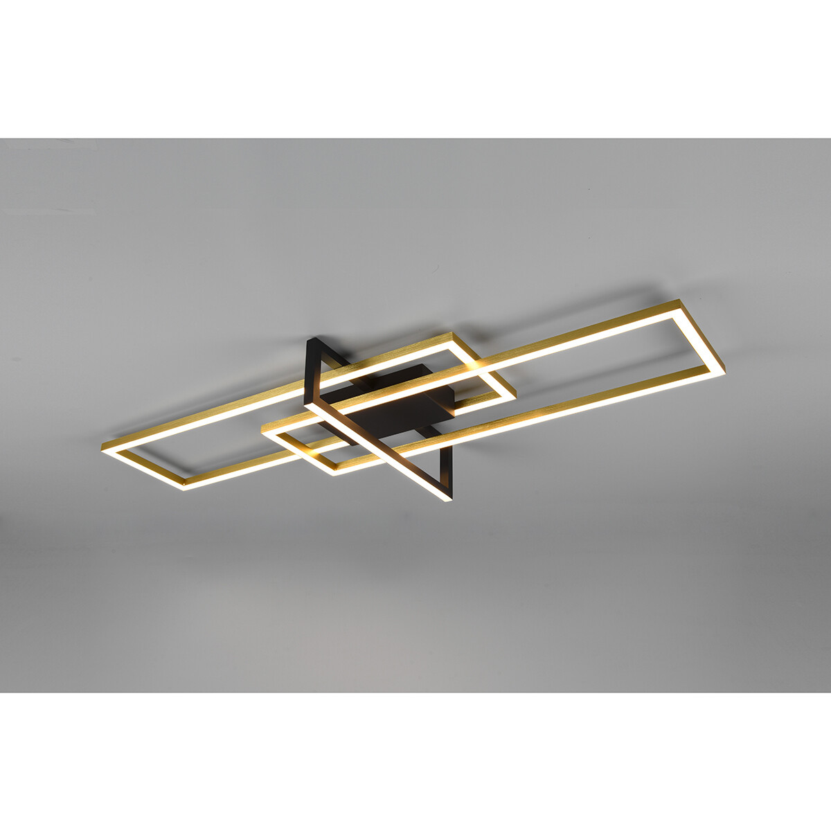 LED Plafondlamp - Plafondverlichting - Trion Salana - 34W - Warm Wit 3000K - Dimbaar - Rechthoek - Mat Zwart/Goud - Aluminium