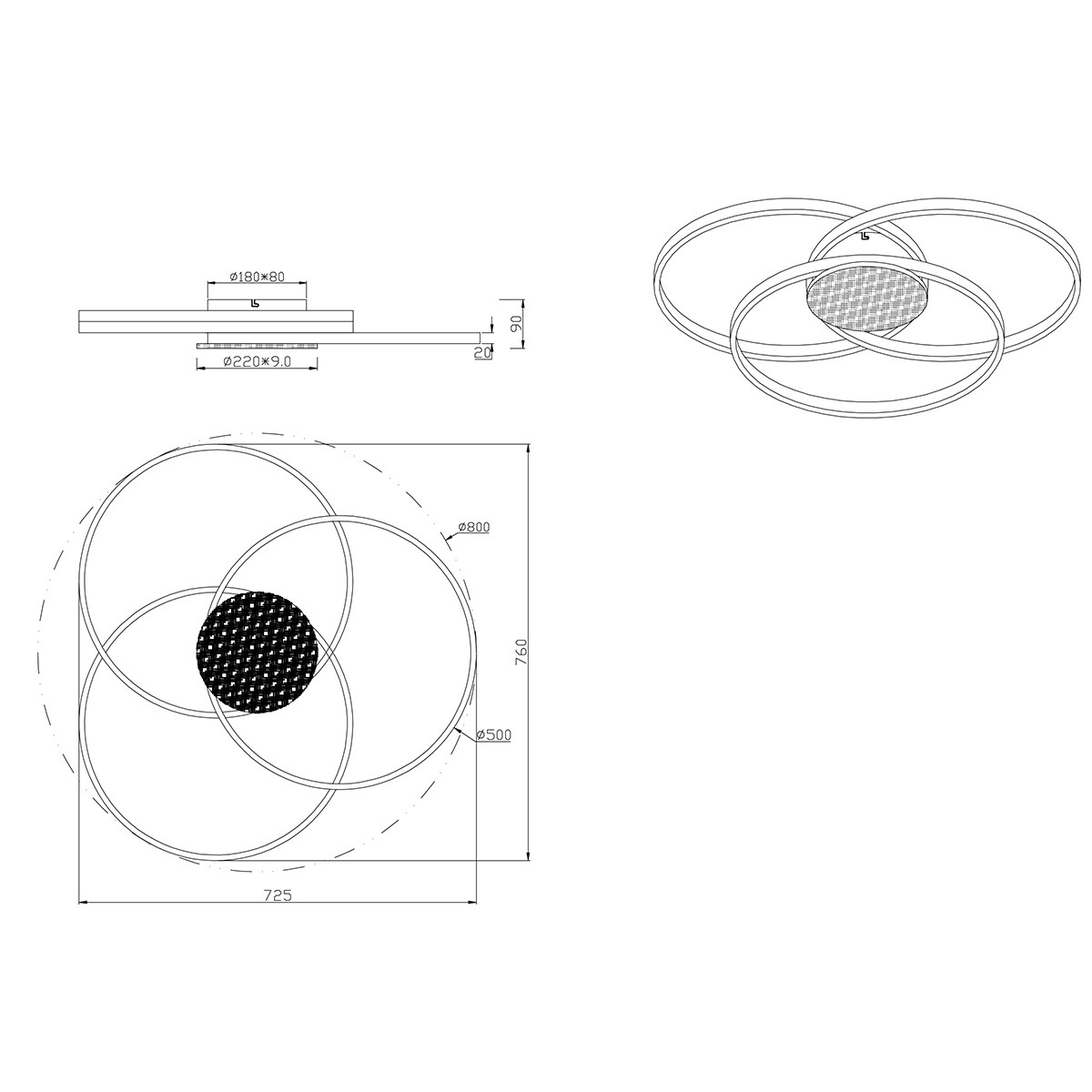 LED Plafondlamp - Plafondverlichting - Trion Sidon - 40W - Warm Wit 3000K - Dimbaar - Rond - Mat Zwart - Aluminium