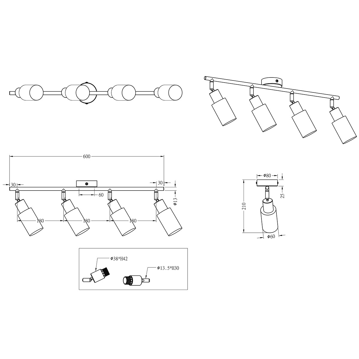 LED Plafondspot - Trion Smast - E14 Fitting - 4-lichts - Rechthoek - Mat Nikkel - Aluminium