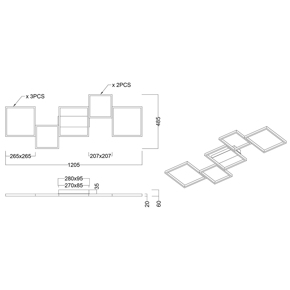 LED Plafondlamp - Plafondverlichting - Trion Soranto - 34W - Warm Wit 3000K - Dimbaar - Rechthoek - Mat Zwart - Aluminium