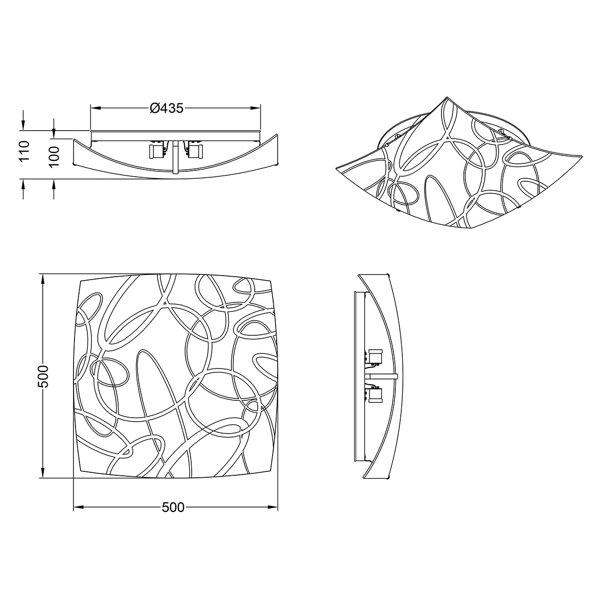 LED Plafondlamp - Plafondverlichting - Trion Spirilo - E27 Fitting - 3-lichts - Vierkant - Mat Wit - Aluminium