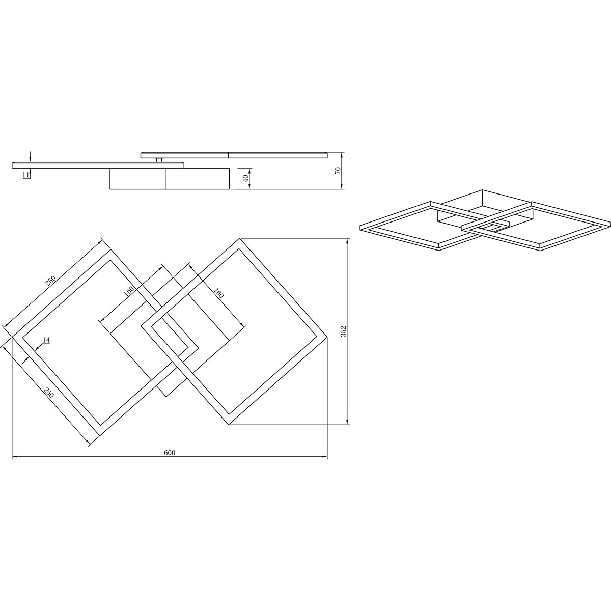 LED Plafondlamp - Plafondverlichting - Trion Square - 20W - Warm Wit 3000K - Vierkant - Coffee - Metaal