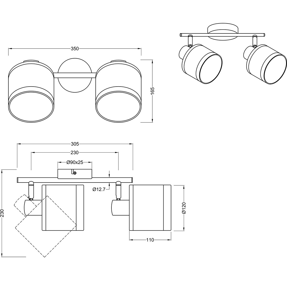 LED Plafondlamp - Plafondverlichting - Trion Vamos - E14 Fitting - 2-lichts - Rond - Chroom - Metaal - Max 10W