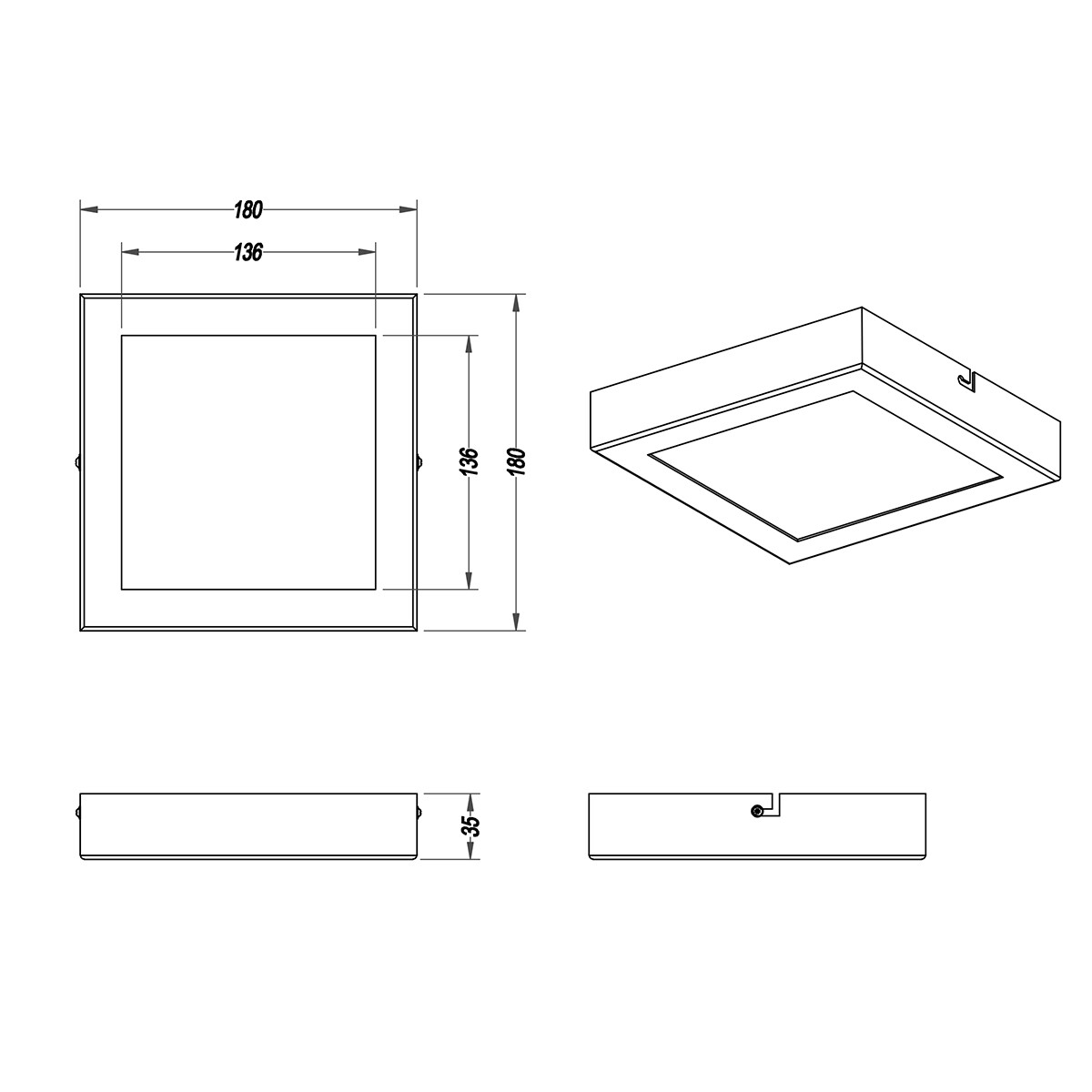 LED Plafondlamp - Plafondverlichting - Trion Zonin - 12W - Warm Wit 3000K - Vierkant - Mat Wit - Aluminium