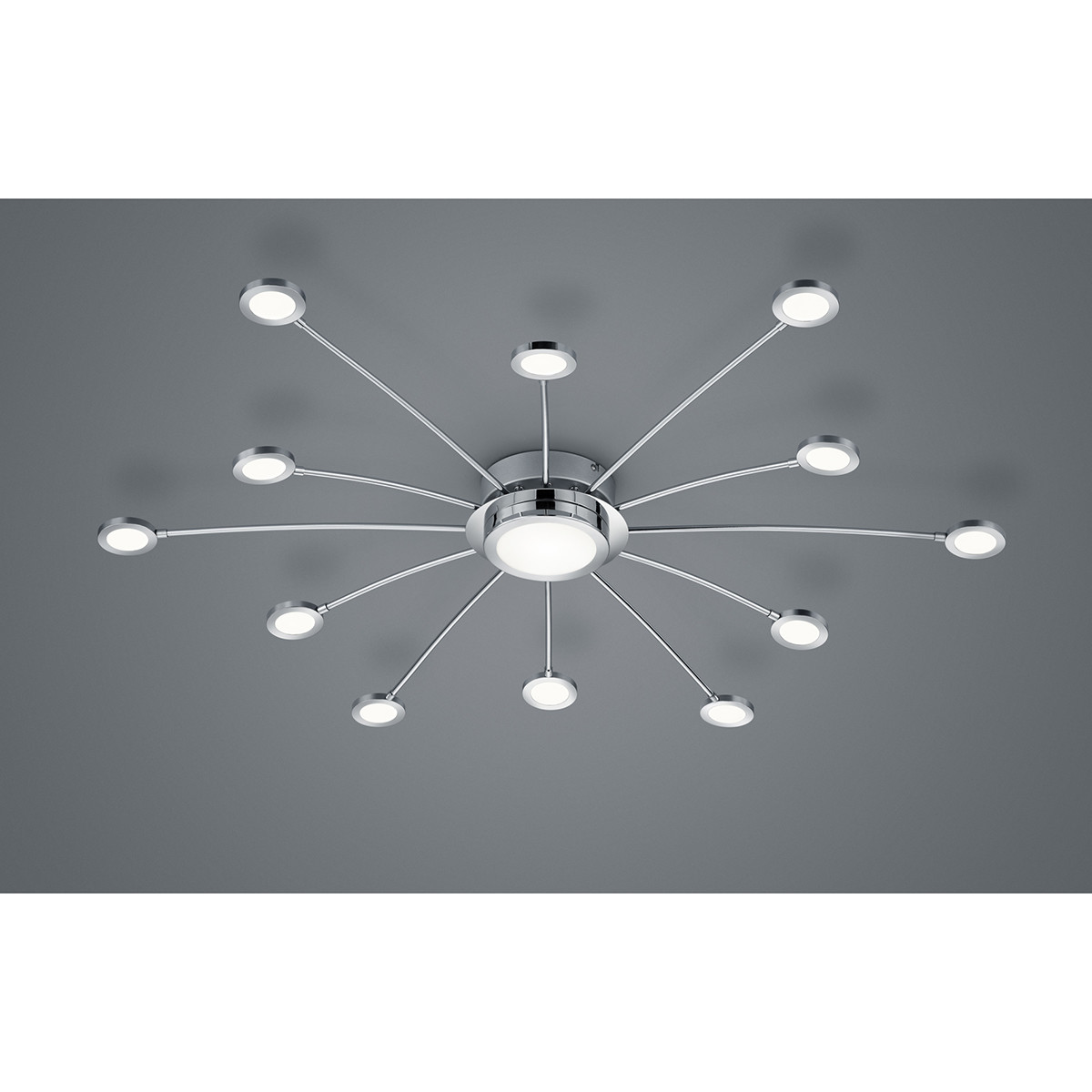 LED Plafondlamp - Trion Bodrina - 24W + 6W - 13-lichts - Aanpasbare Kleur - Dimbaar - Afstandsbediening - Rond - Mat Chroom - Aluminium