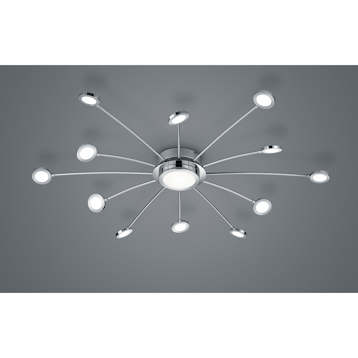 LED Plafondlamp - Trion Bodrina - 24W + 6W - 13-lichts - Aanpasbare Kleur - Dimbaar - Afstandsbediening - Rond - Mat Chroom - Aluminium