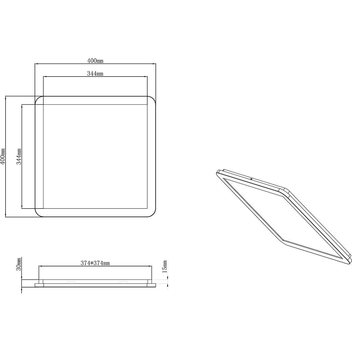 LED Plafondlamp - Trion Campill - 22W - Warm Wit 3000K - Spatwaterdicht IP44 - Dimbaar - Vierkant - Mat Zwart - Kunststof