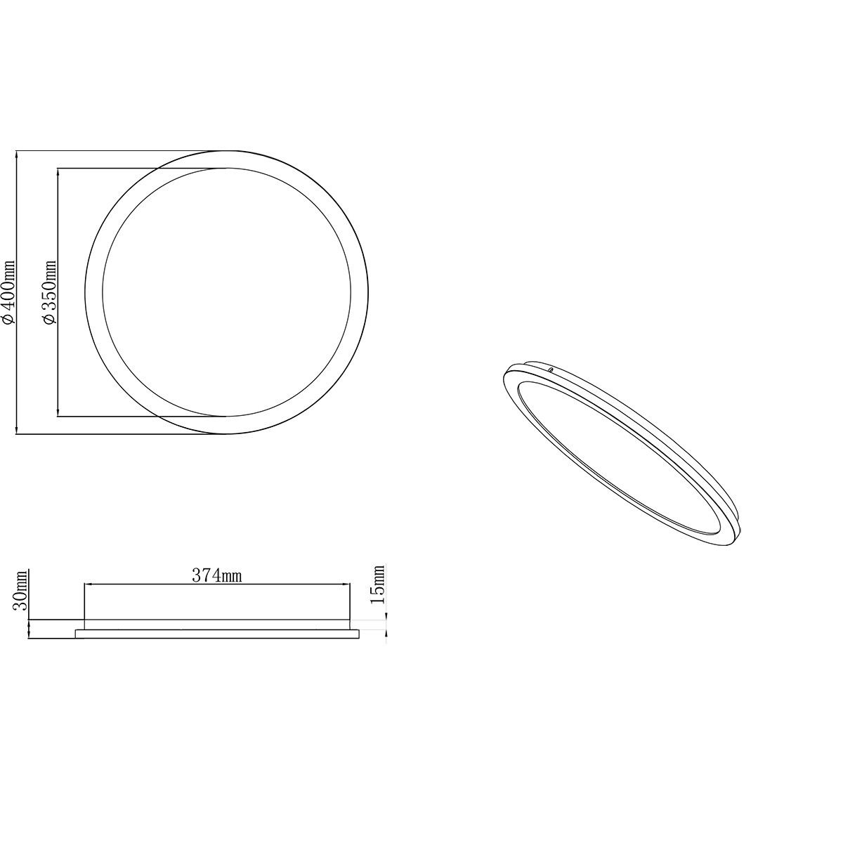 LED Plafondlamp - Badkamerlamp - Trion Camy - Opbouw Rond 22W - Spatwaterdicht IP44 - Dimbaar - Warm Wit 3000K - Mat Zwart