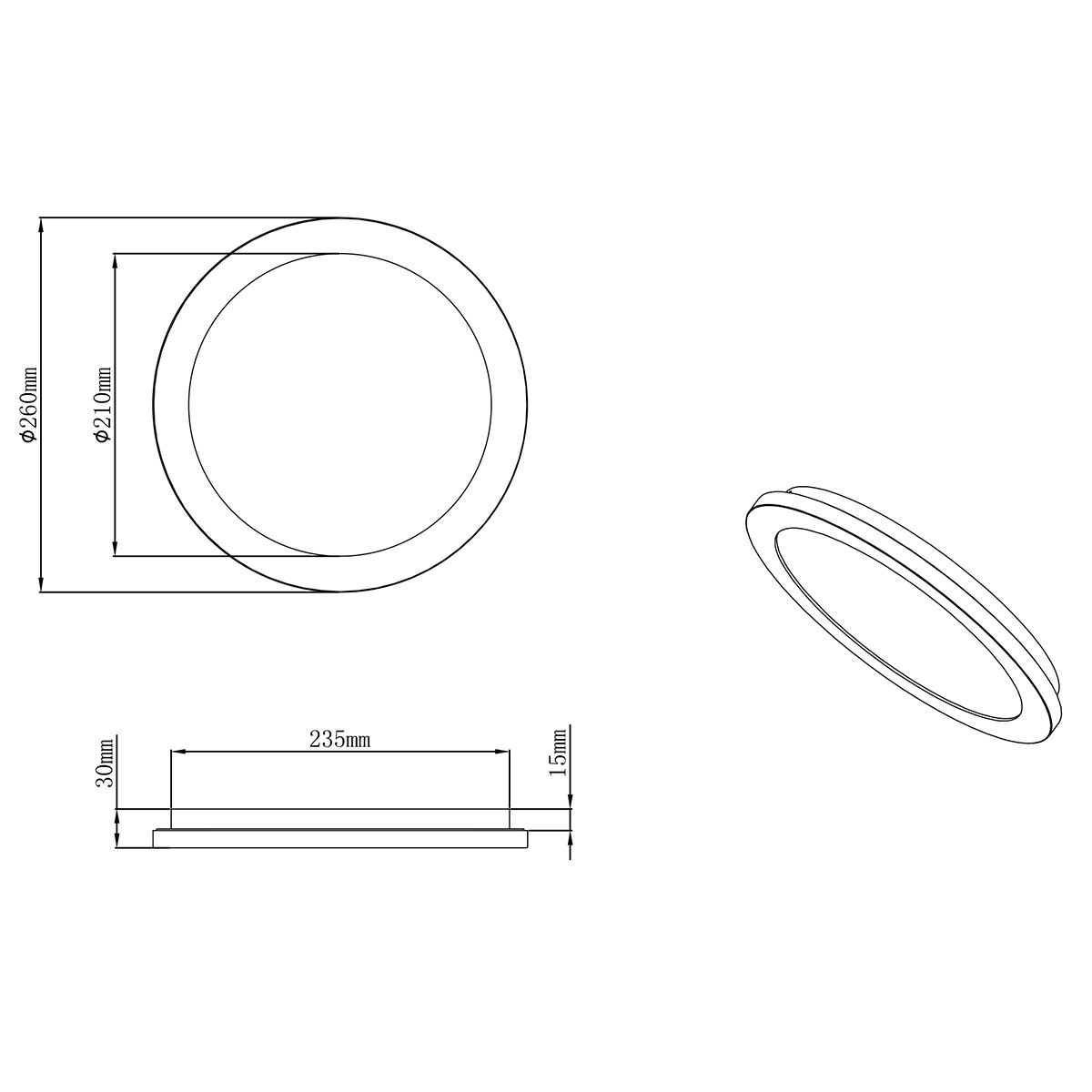 LED Plafondlamp - Badkamerlamp - Trion Ceaniry - Opbouw Rond 15W - Spatwaterdicht IP44 - Dimbaar - Warm Wit 3000K - Glans Chroom