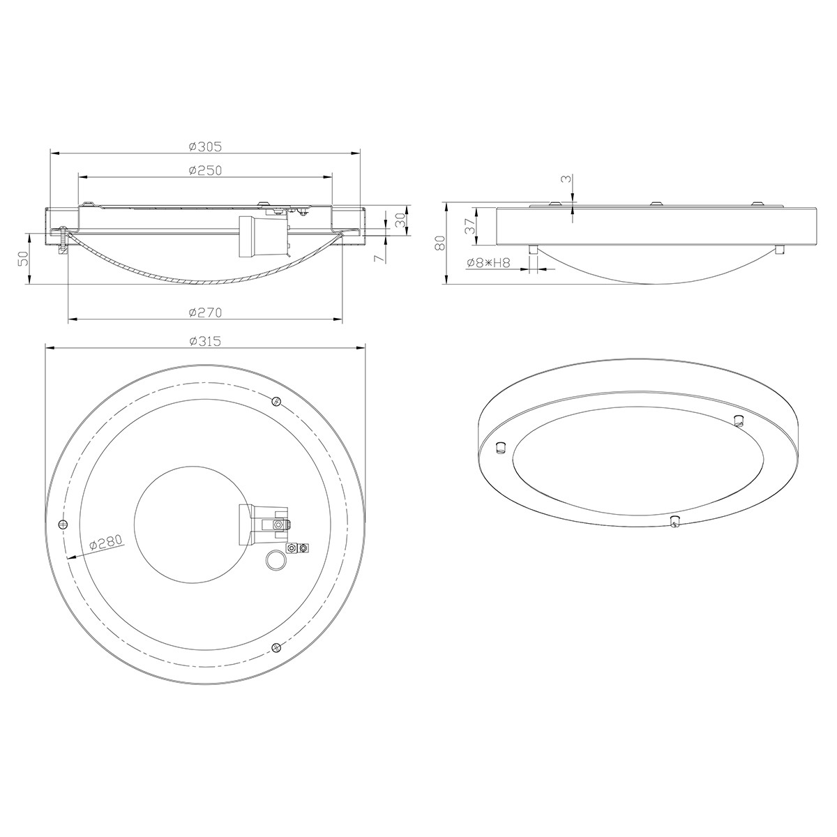 LED Plafondlamp - Badkamerlamp - Trion Condi - Opbouw Rond - Spatwaterdicht IP44 - E27 Fitting - Mat Nikkel Aluminium - Ø310mm