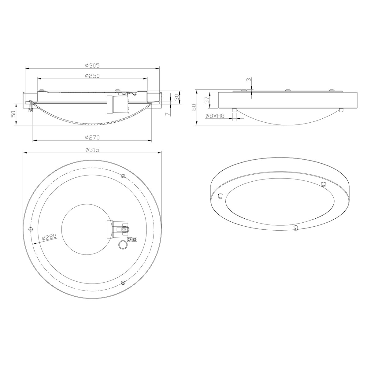 LED Plafondlamp - Badkamerlamp - Trion Condi - Opbouw Rond - Spatwaterdicht IP44 - E27 Fitting - Mat Wit Aluminium - Ø310mm