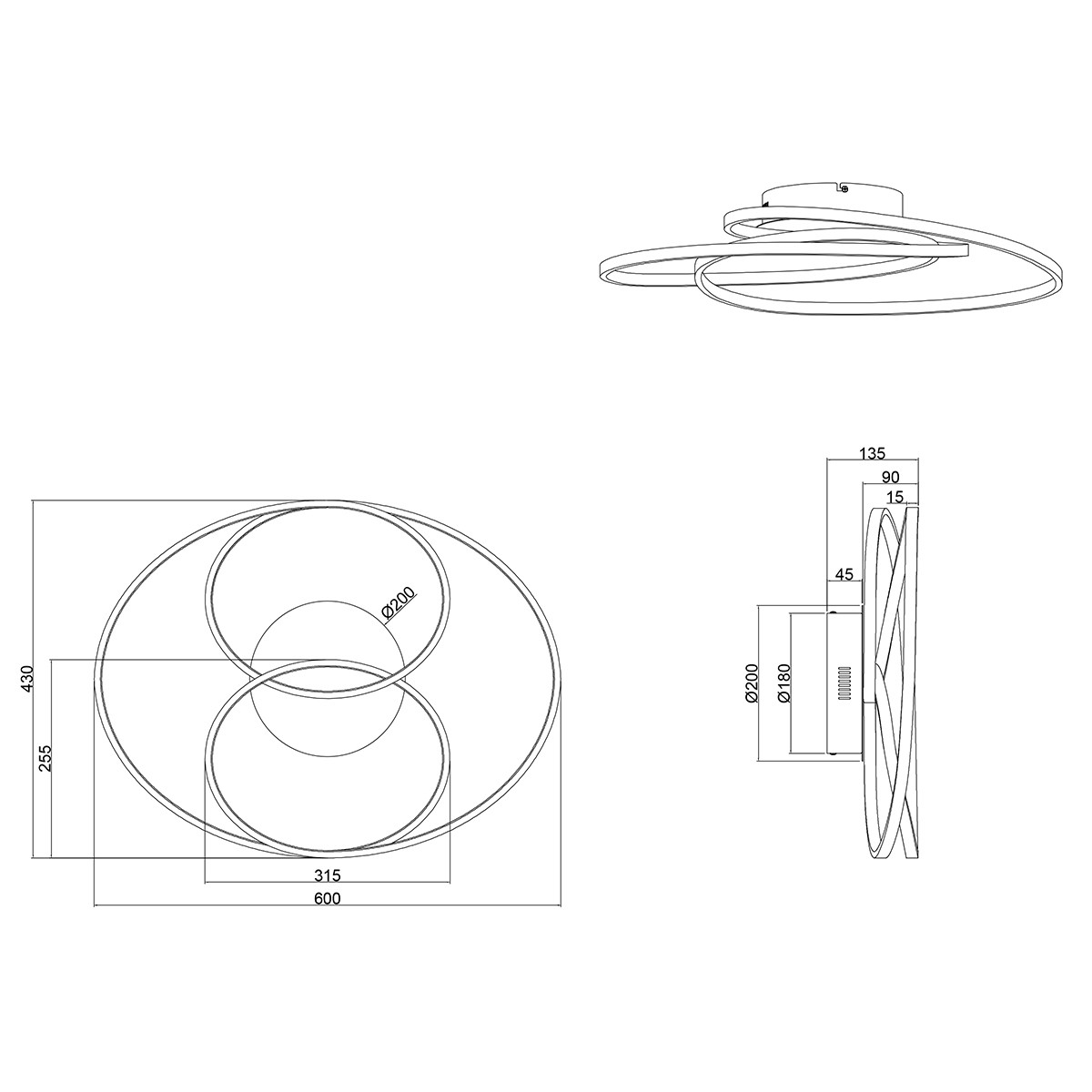 LED Plafondlamp - Trion Gilo - 38W - Warm Wit 3000K - Dimbaar - Rond - Mat Zwart - Aluminium