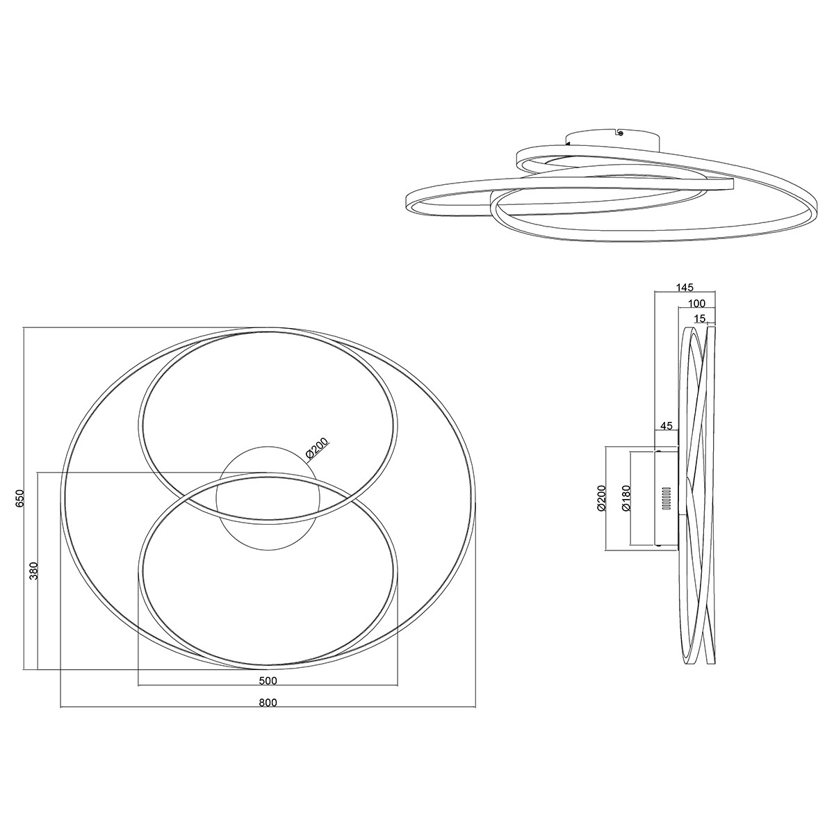 LED Plafondlamp - Trion Gilo - 50W - Warm Wit 3000K - Dimbaar - Rond - Mat Zwart - Aluminium