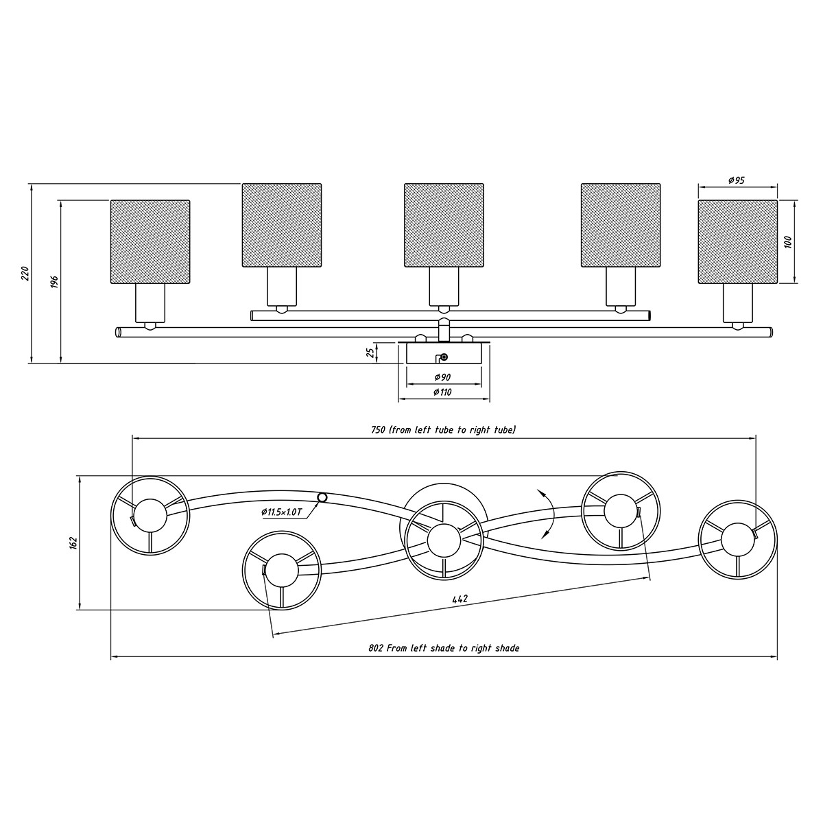 LED Plafondlamp - Trion Gorino - E14 Fitting - 5-lichts - Rond - Mat Grijs - Aluminium