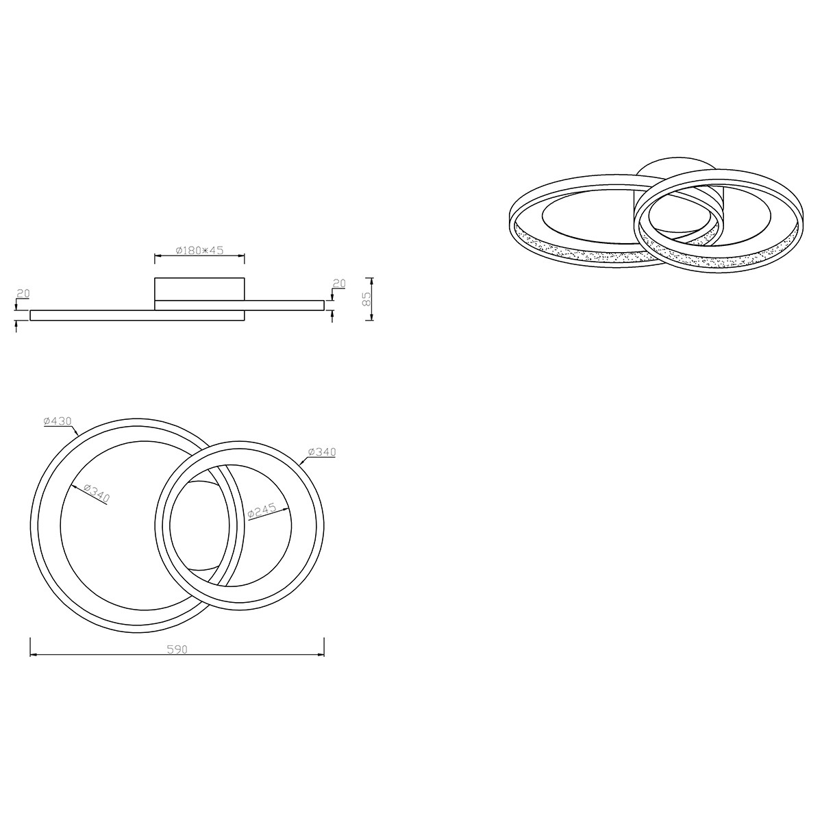 LED Plafondlamp - Trion Granity - 29W - Warm Wit 3000K - Dimbaar - Ovaal - Mat Zwart - Aluminium