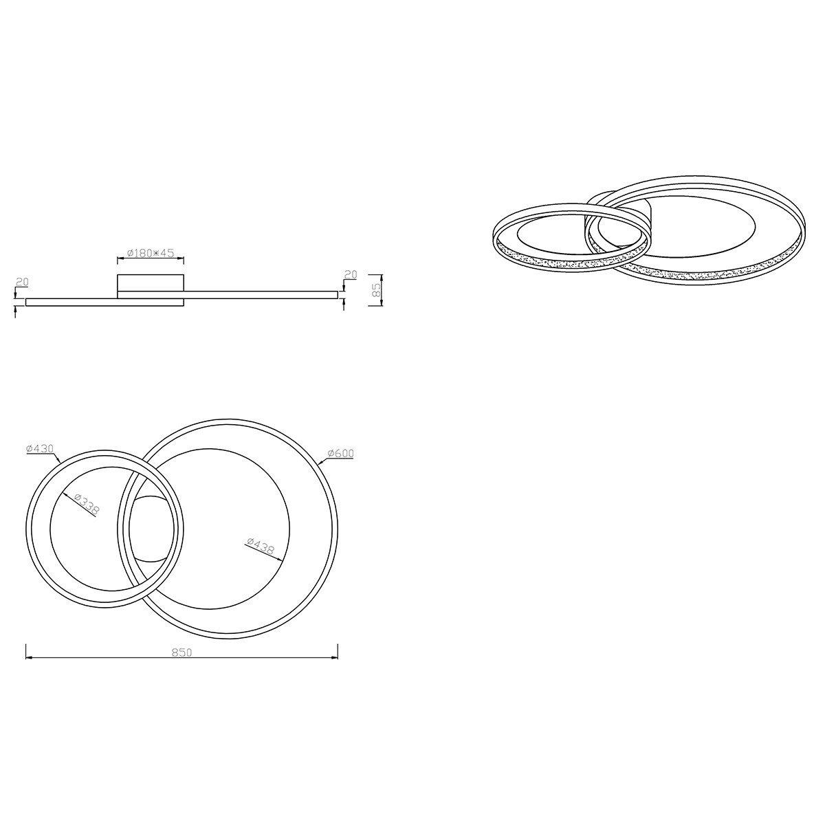 LED Plafondlamp - Trion Granity - 36W - Warm Wit 3000K - Dimbaar - Ovaal - Mat Chroom - Aluminium