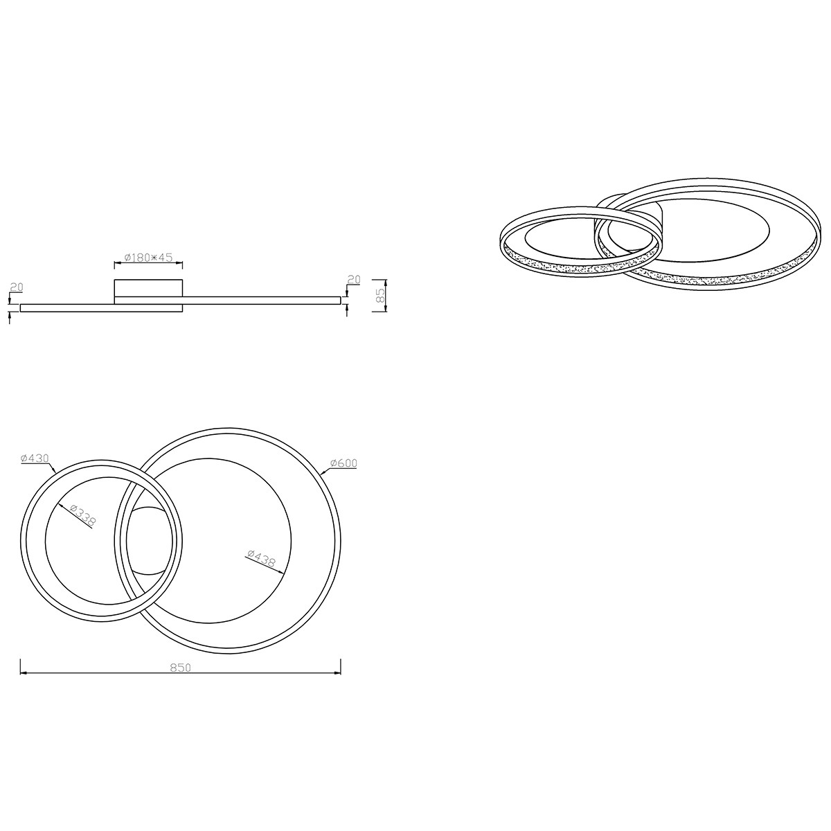 LED Plafondlamp - Trion Granity - 36W - Warm Wit 3000K - Dimbaar - Ovaal - Mat Zwart - Aluminium