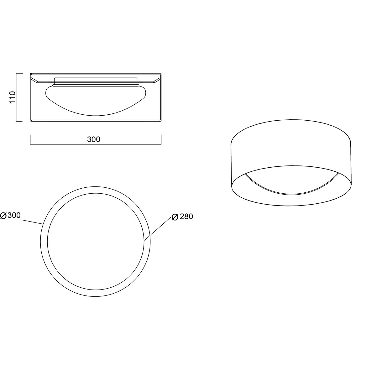 LED Plafondlamp - Trion Lukaku - Warm Wit - 3000K - 12W - Rond - Zwart - Textiel