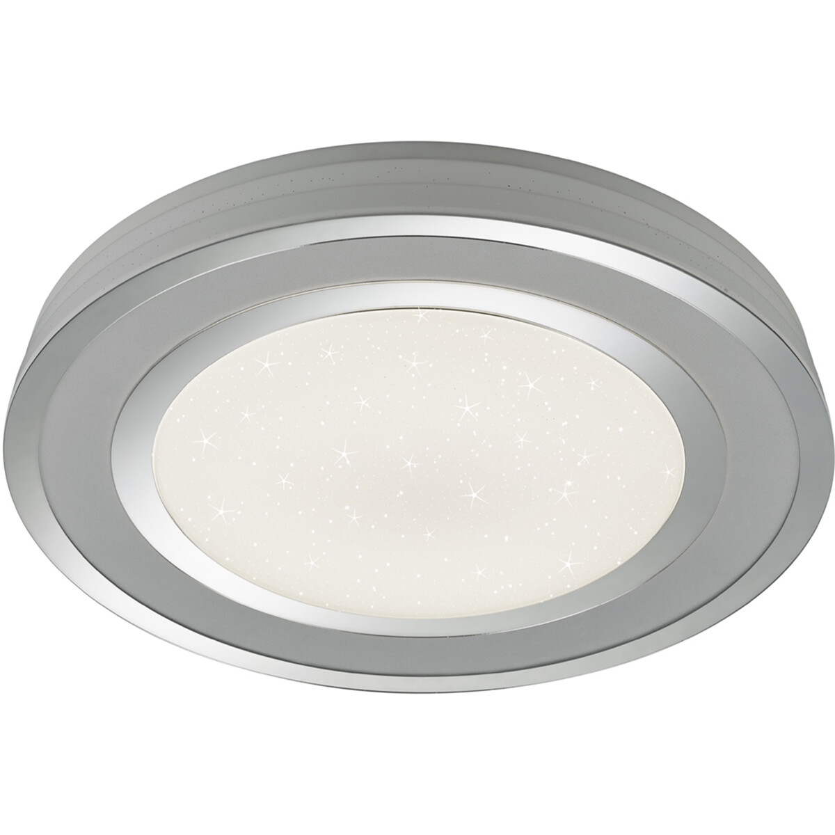 LED Plafondlamp - Trion Noruno - 45W - Aanpasbare Kleur - Dimbaar - Afstandsbediening - Sterlicht - Rond - Mat Chroom - Kunststof