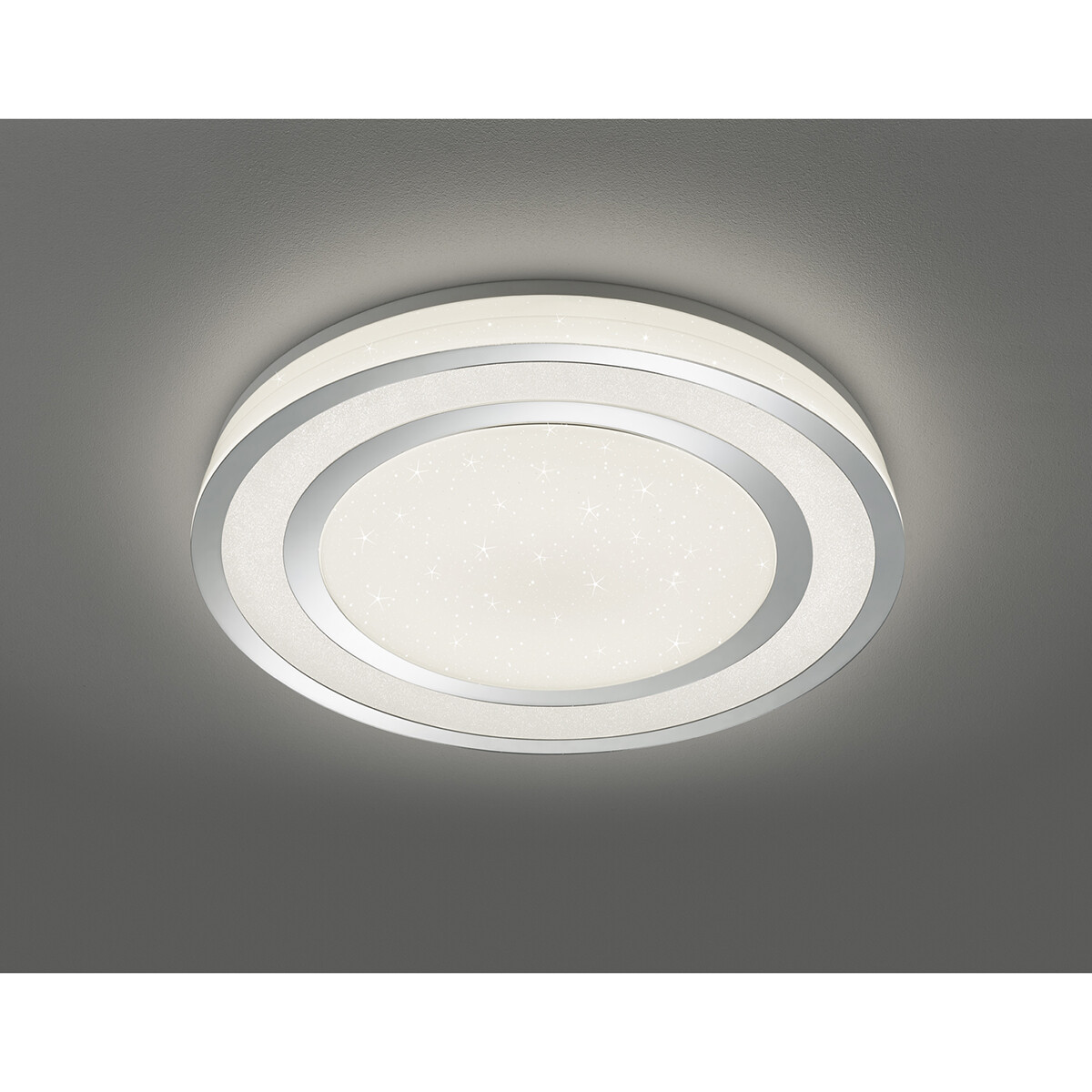 LED Plafondlamp - Trion Noruno - 45W - Aanpasbare Kleur - Dimbaar - Afstandsbediening - Sterlicht - Rond - Mat Chroom - Kunststof