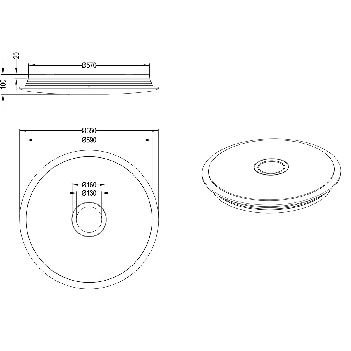 LED Plafondlamp - Trion Okyayla - 45W - Aanpasbare Kleur - Dimbaar - Afstandsbediening - Sterlicht - Rond - Wit - Kunststof