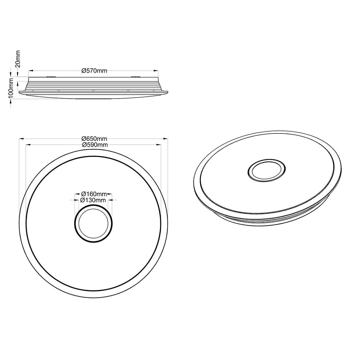 LED Plafondlamp - Trion Osirina - 100W - Aanpasbare Kleur - Dimbaar - Afstandsbediening - Rond - Glans Chroom - Kunststof