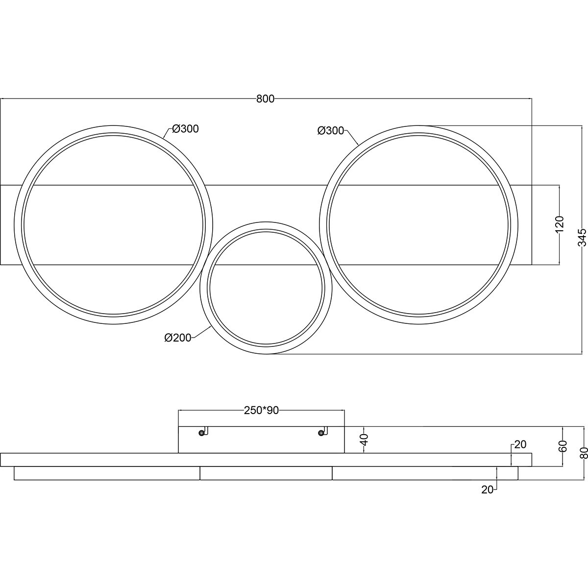 LED Plafondlamp - Trion Rameda - 33W - Warm Wit 3000K -  Dimbaar - Rechthoek Rond - Mat Zwart - Metaal