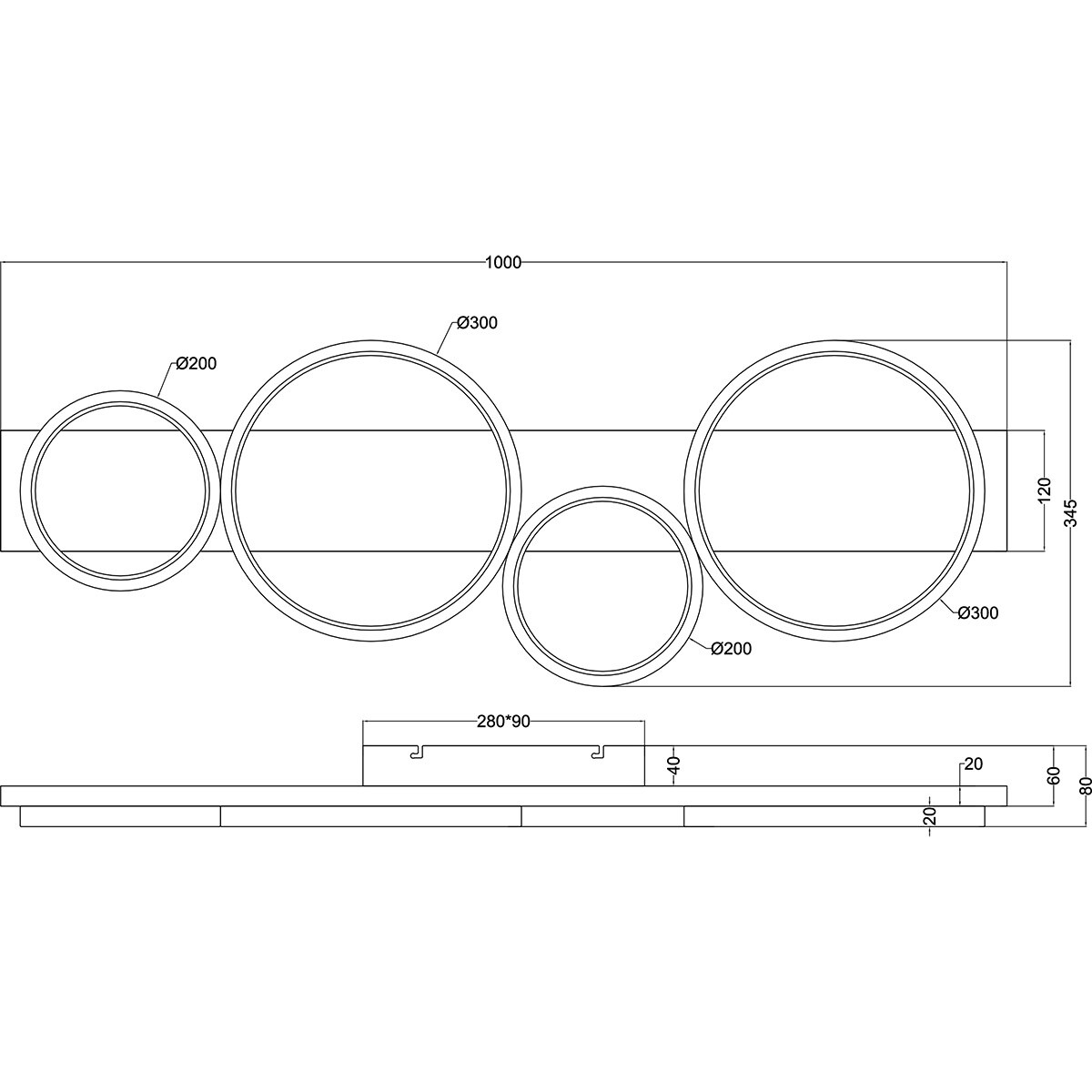 LED Plafondlamp - Trion Rameda - 44W - Warm Wit 3000K -  Dimbaar - Rechthoek Rond - Mat Zwart - Metaal