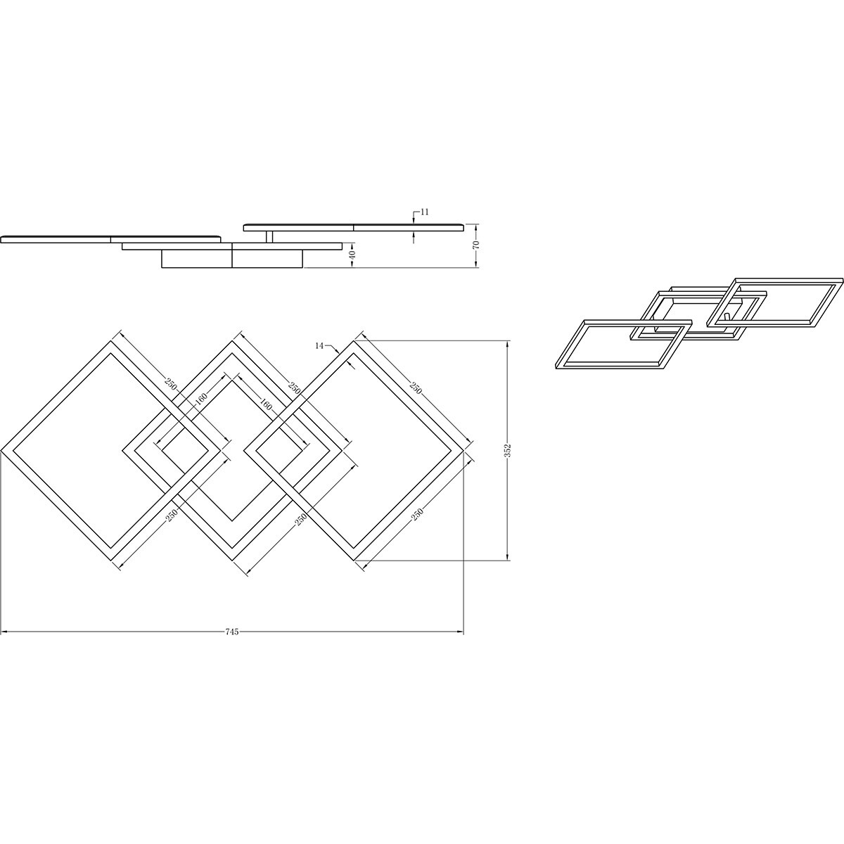 LED Plafondlamp - Trion Square - 31W - Warm Wit 3000K - Vierkant - Mat Zwart - Metaal