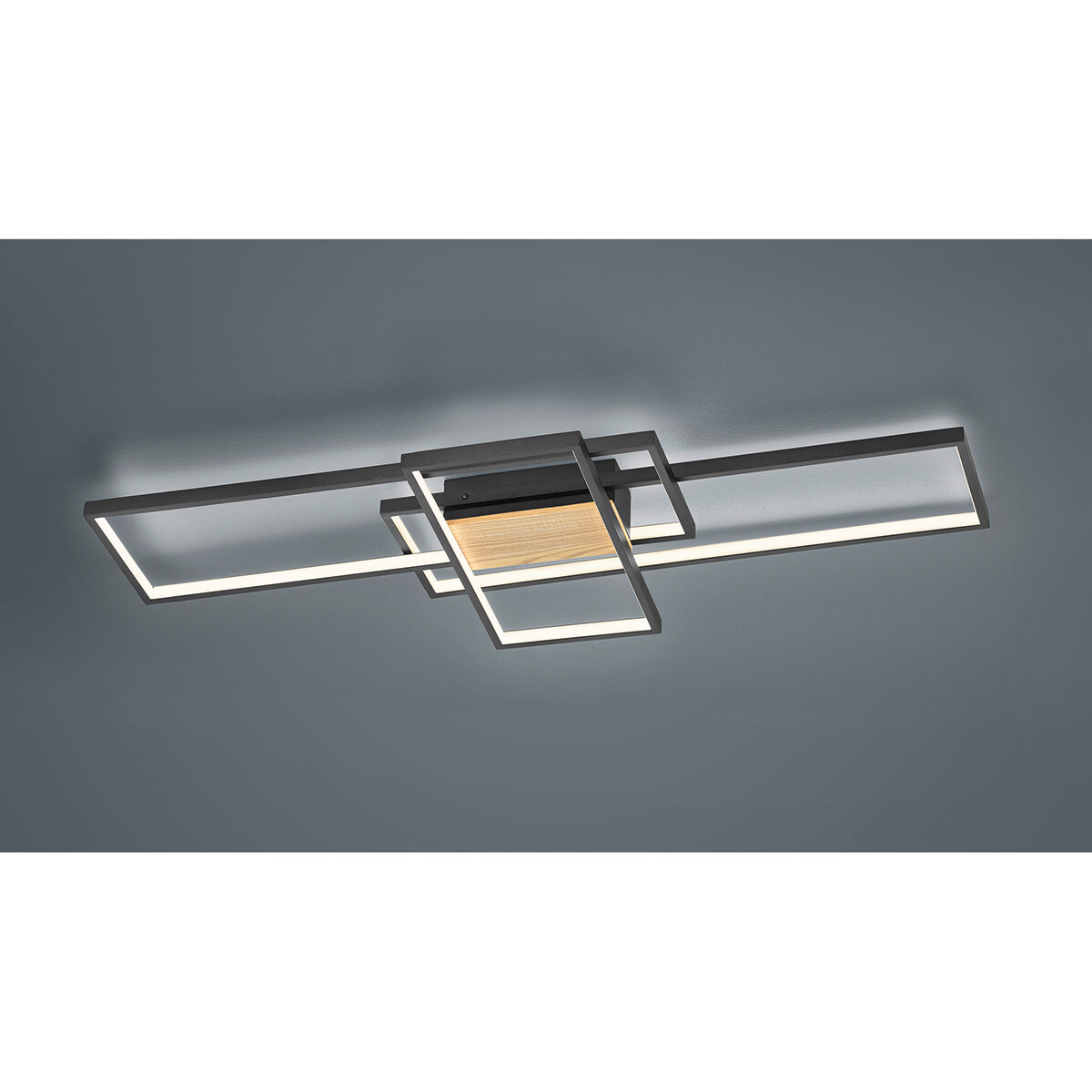 LED Plafondlamp - Trion Tucino - 35W - Warm Wit 3000K - Dimbaar - Rechthoek - Mat Zwart - Aluminium