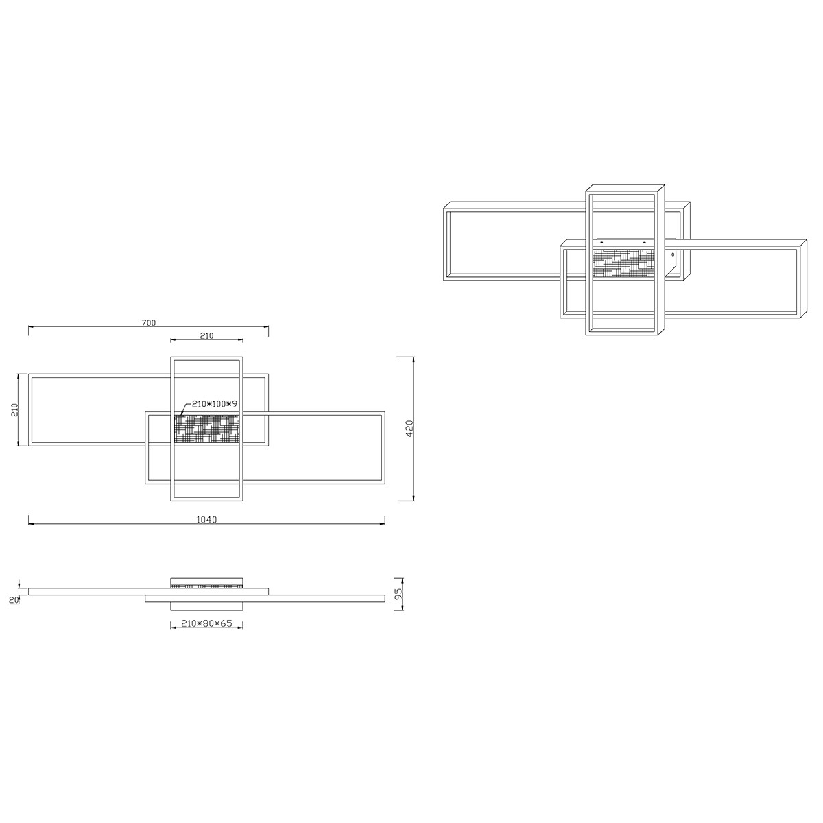 LED Plafondlamp - Trion Tucino - 35W - Warm Wit 3000K - Dimbaar - Rechthoek - Mat Zwart - Aluminium