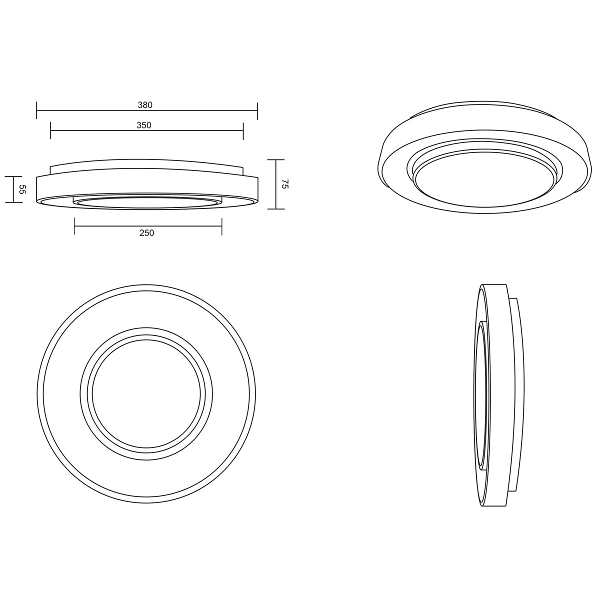 LED Plafondlamp WiZ - Smart LED - Plafondverlichting - Trion Monan - 20W - Aanpasbare Kleur - RGBW - Dimbaar - Rond - Mat Zwart - Aluminium