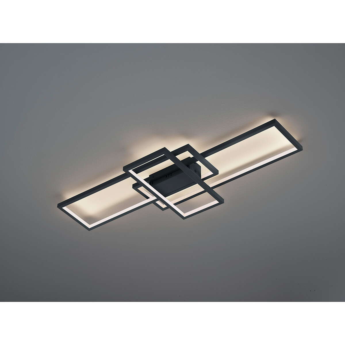 LED Plafondlamp WiZ - Smart LED - Plafondverlichting - Trion Tiagi - 36W - Aanpasbare Kleur - RGBW - Afstandsbediening - Dimbaar - Rechthoek - Mat Antraciet - Aluminium