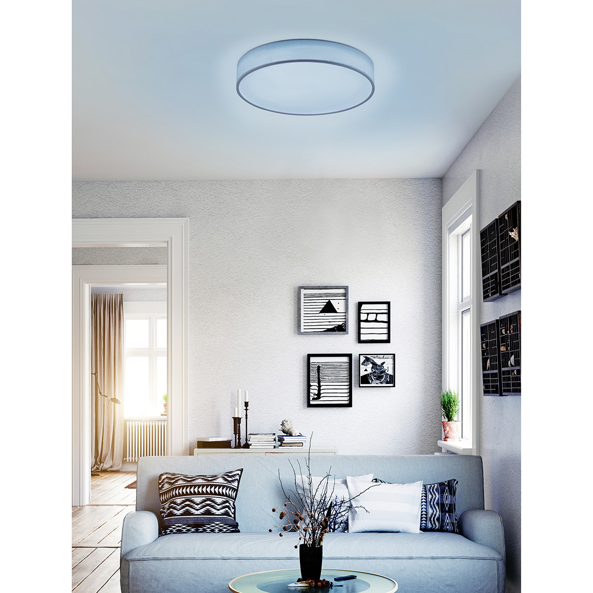 LED Plafondlamp WiZ - Smart LED - Trion Ditro - 36W - Aanpasbare Kleur - RGBW - Dimbaar - Afstandsbediening - Rond - Mat Wit - Aluminium