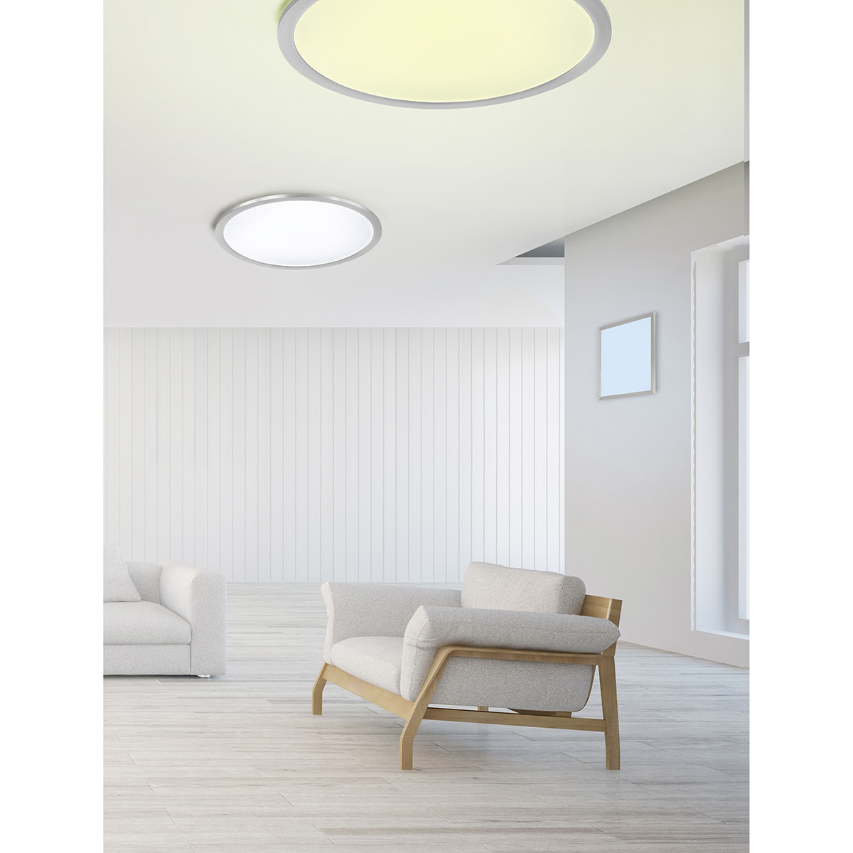 LED Plafondlamp WiZ - Smart LED - Trion Givon - 20W - Aanpasbare Kleur - Dimbaar - Afstandsbediening - Rond - Mat Nikkel - Aluminium