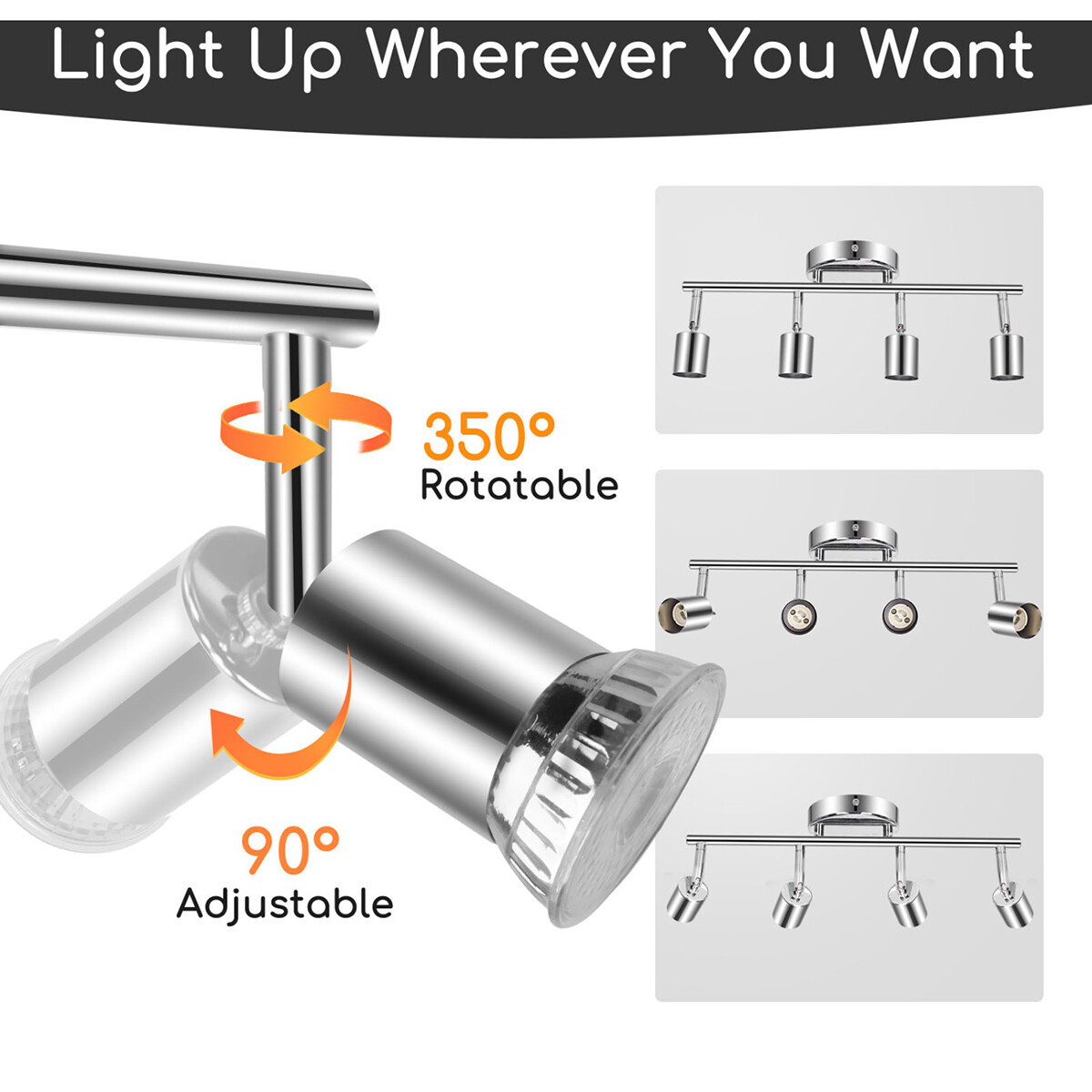 LED Plafondspot - Aigi Apolo - GU10 Fitting - 4-lichts - Rechthoek - Mat Zilver - Aluminium