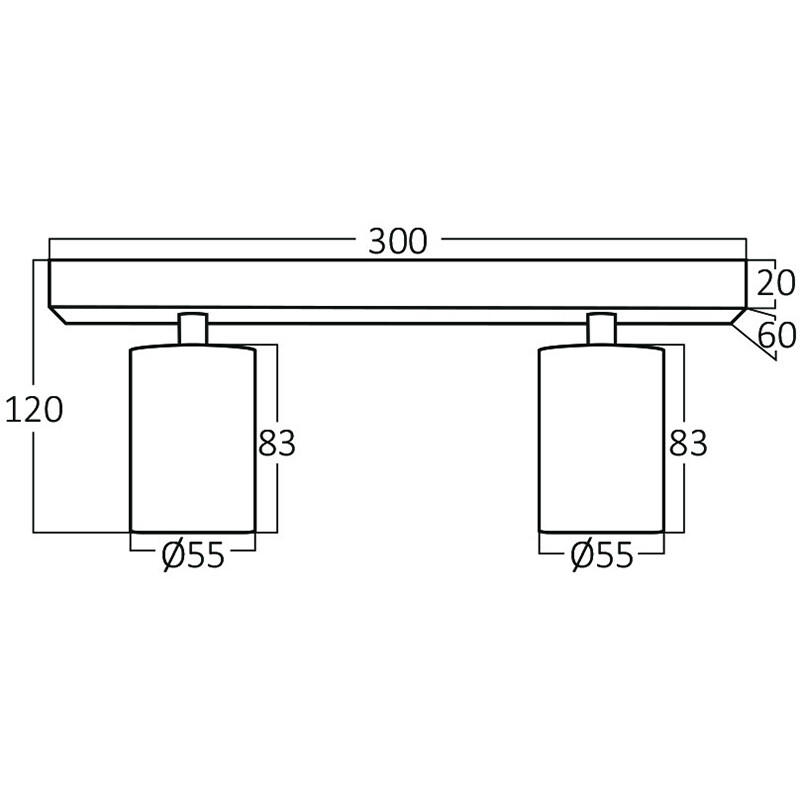 LED Plafondspot - Brinton Betin - GU10 Fitting - 2-lichts - Rond - Mat Wit - Kantelbaar - Aluminium