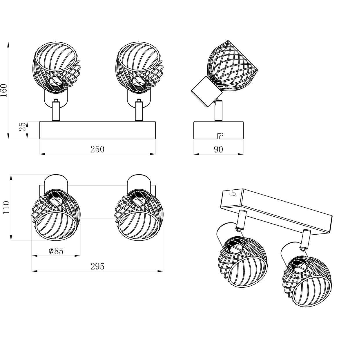 LED Plafondspot - Plafondverlichting - Trion Ordan - E14 Fitting - 2-lichts - Zwart/Goud