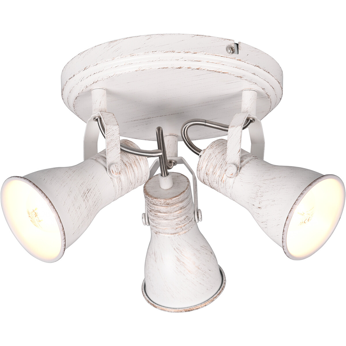 LED Plafondspot Plafondverlichting Trion Sanita E14 Fitting 3-lichts Rond Antiek Wit Aluminium