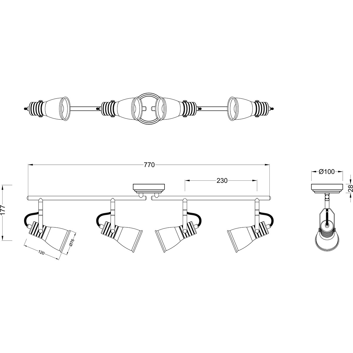 LED Plafondspot - Plafondverlichting - Trion Sanita - E14 Fitting - 4-lichts - Rechthoek - Antiek Wit - Aluminium