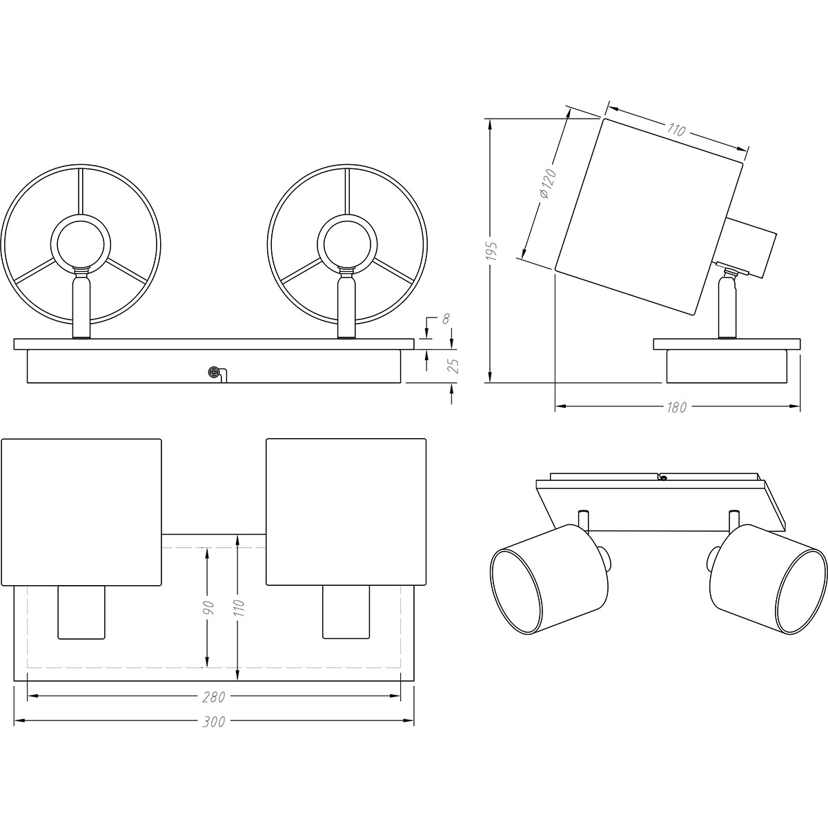 LED Plafondspot - Plafondverlichting - Trion Torry - E14 Fitting - 2-lichts - Rechthoek - Mat Bruin - Aluminium