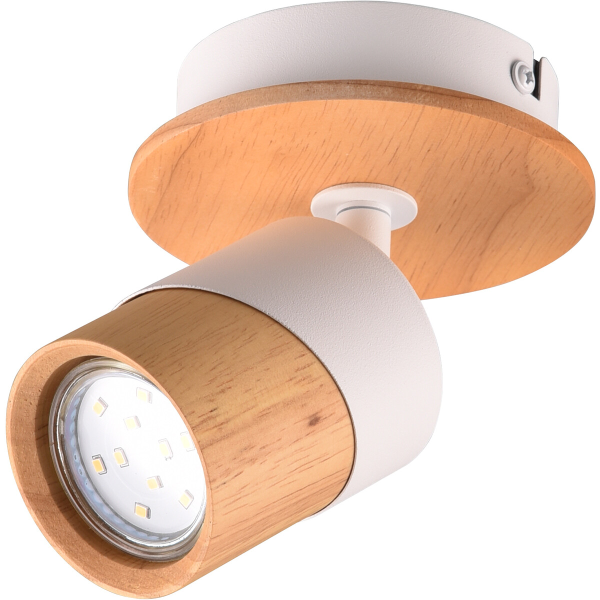 LED Plafondspot - Trion Arnia - GU10 Fitting - 1-lichts - Rond - Hout/Wit - Natuurhout