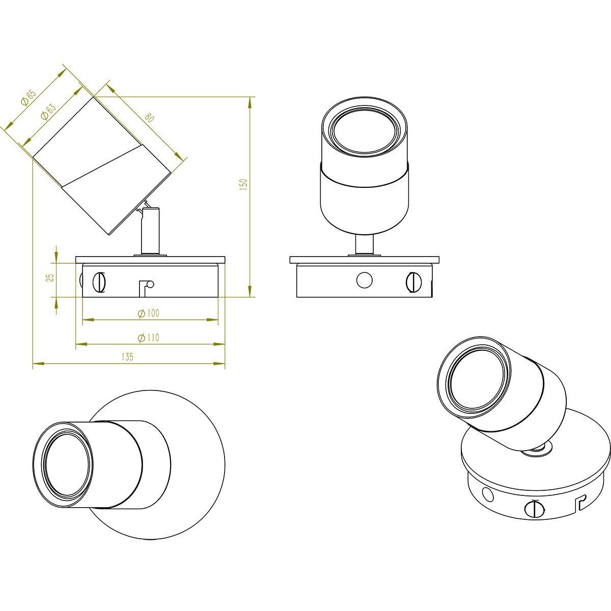 LED Plafondspot - Trion Arnia - GU10 Fitting - 1-lichts - Rond - Hout/Wit - Natuurhout