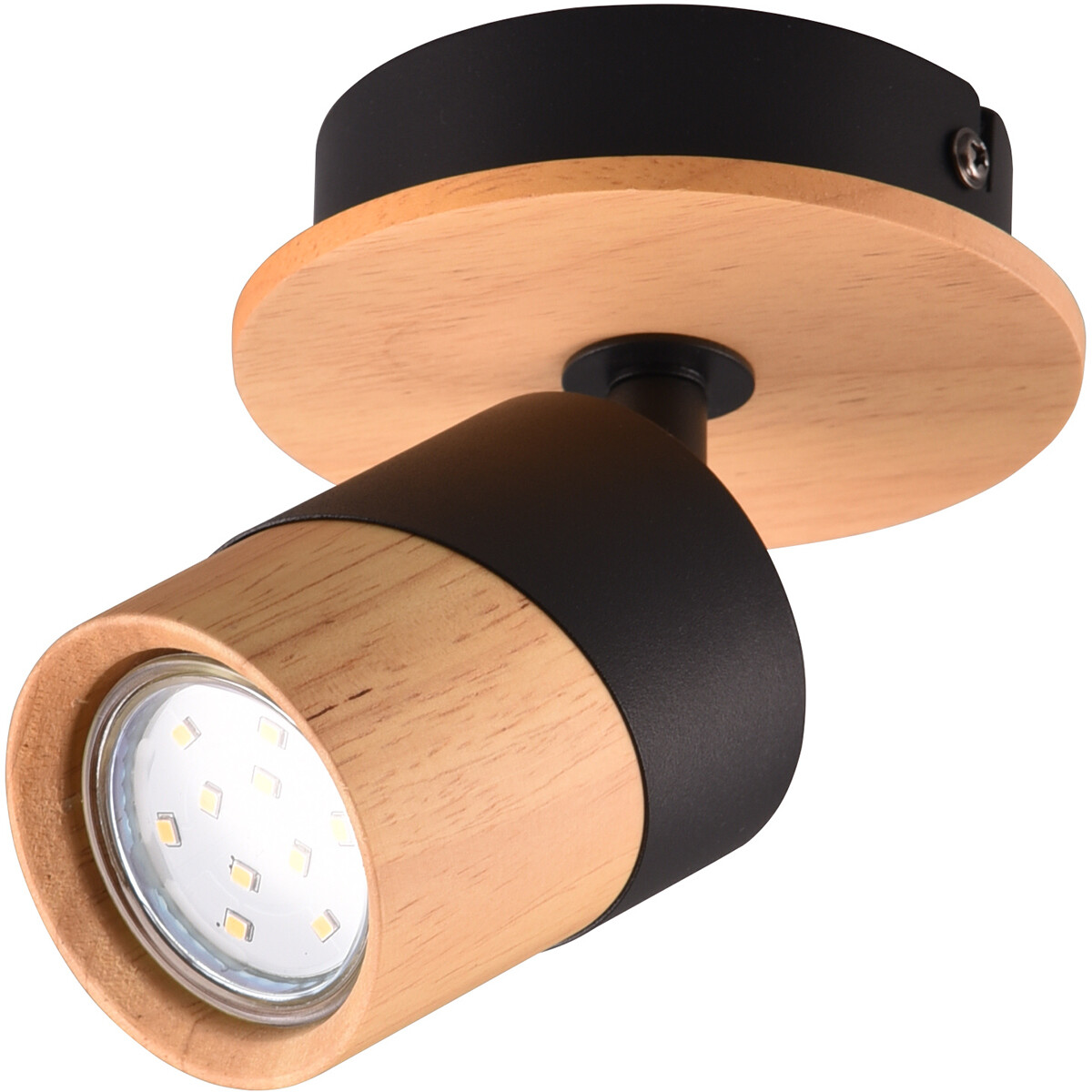 LED Plafondspot - Trion Arnia - GU10 Fitting - 1-lichts - Rond - Hout/Zwart - Natuurhout