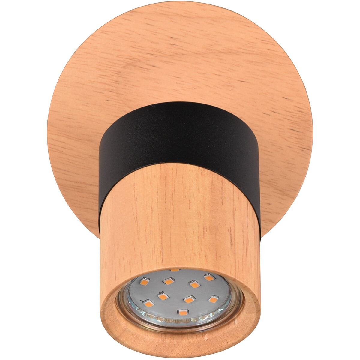 LED Plafondspot - Trion Arnia - GU10 Fitting - 1-lichts - Rond - Hout/Zwart - Natuurhout