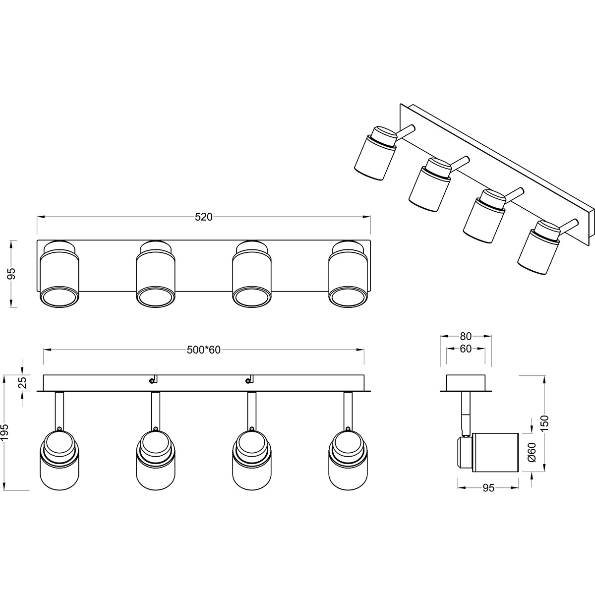 LED Plafondspot - Trion Artion - GU10 Fitting - Spatwaterdicht IP44 - Rechthoek - Mat Chroom - Aluminium