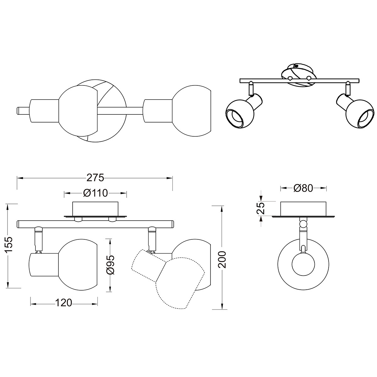 LED Plafondspot - Trion Besina - E14 Fitting - 2-lichts - Rond - Mat Nikkel - Aluminium